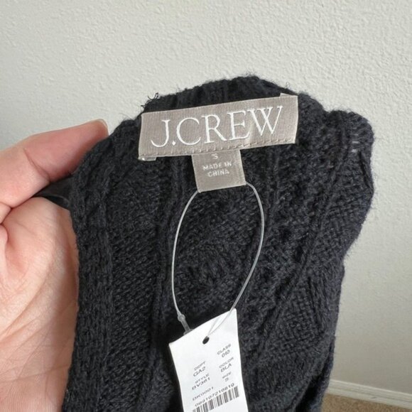 New J. Crew Cable Knit Sweater Women's S Black Tie Back Wool Blend Boxy Relaxed - Picture 6 of 7